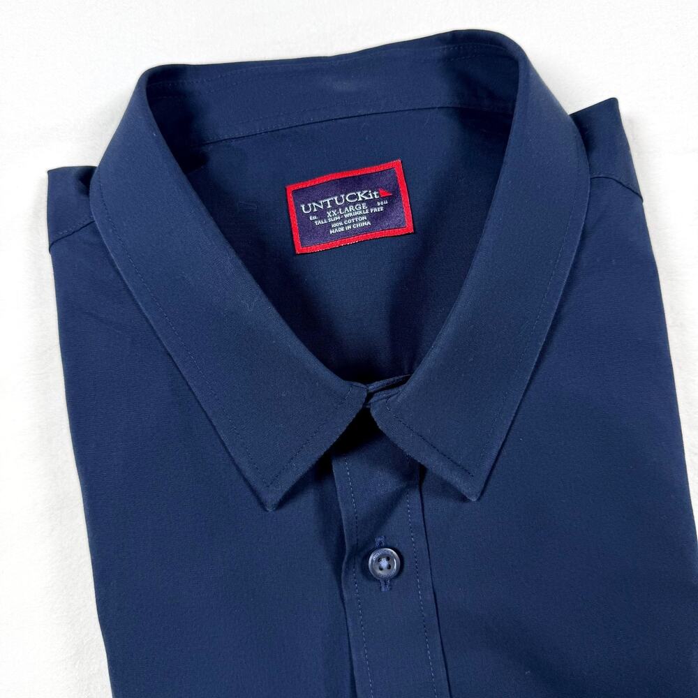 Untuckit Slim Fit Shirt Mens 2XLT Navy 100% Cotton Wrinkle-Free Business Casual
